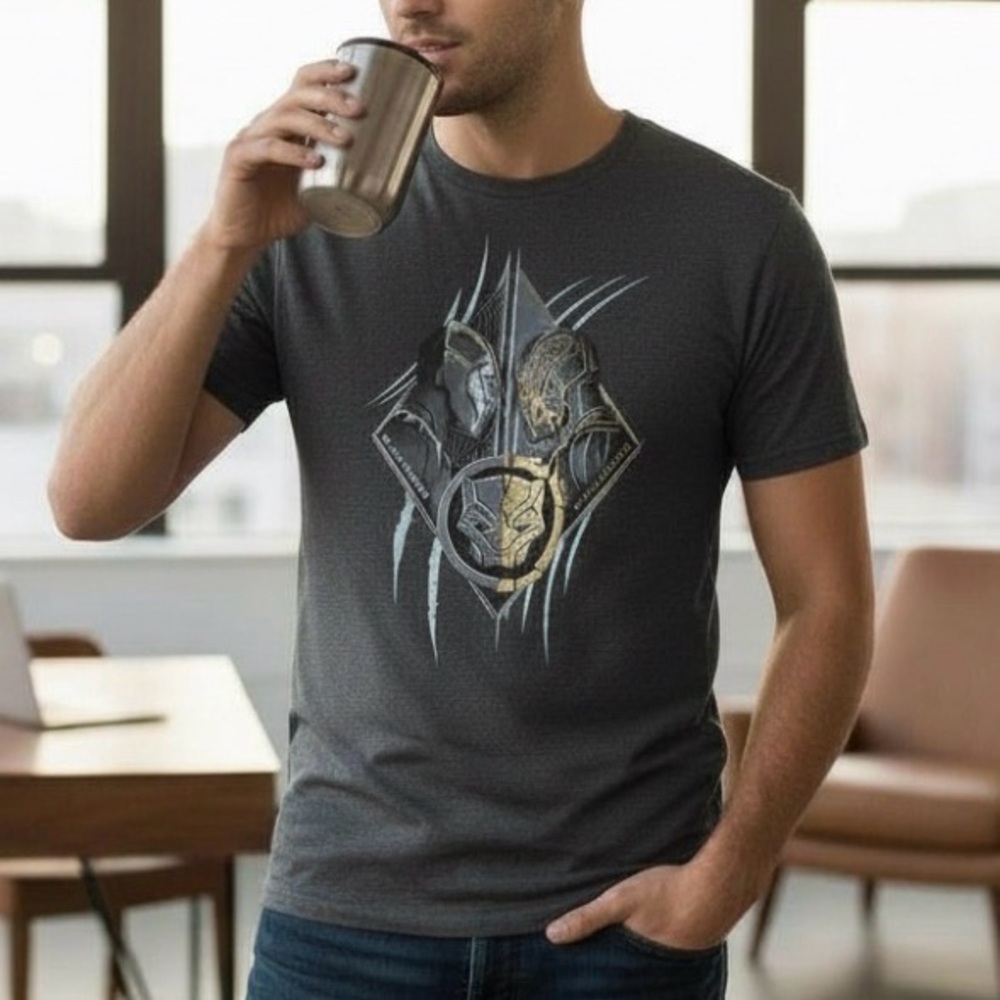 Marvel Black Panther Ultimate Battle Charcoal Gray Short Sleeve T-shirt  Size XL